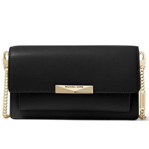 Michael Kors Jade Leather Chain Crossbody / Shoulder Bag, Black/ Gold, New wTags
